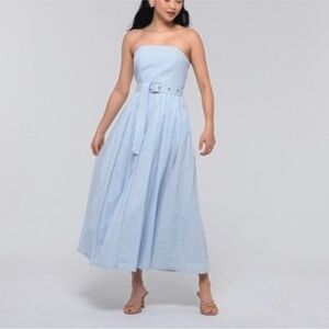 Elegant Blue Strapless belted Dress